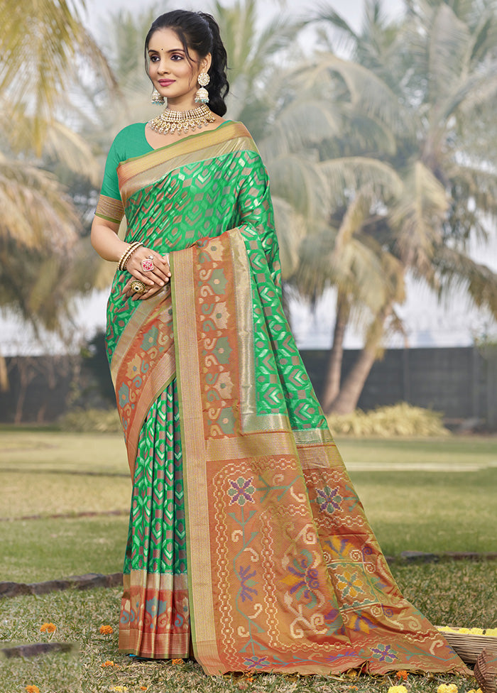 Green Spun Silk Saree With Blouse Piece Discount Cheap