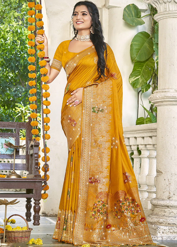 Yellow Spun Silk Saree With Blouse Piece Free Shipping Outlet Locations