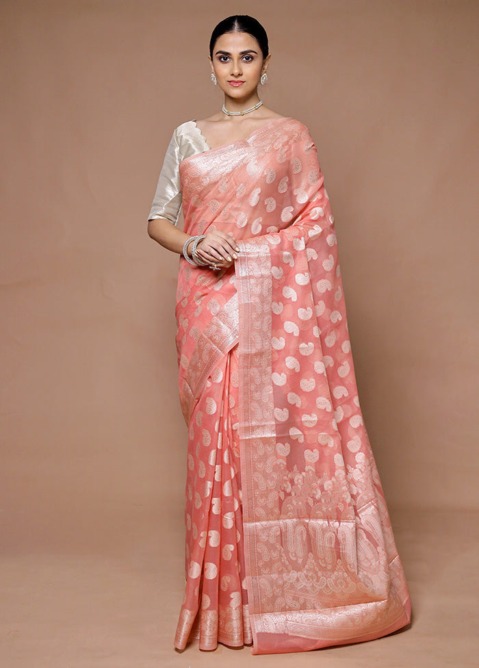 Pink Kora Silk Saree With Blouse Piece Buy Cheap New