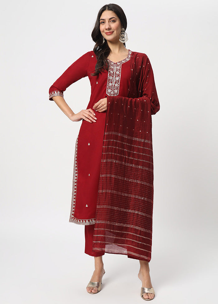 3 Pc Maroon Readymade Cotton Dupatta Suit Set Outlet Locations Cheap Pice