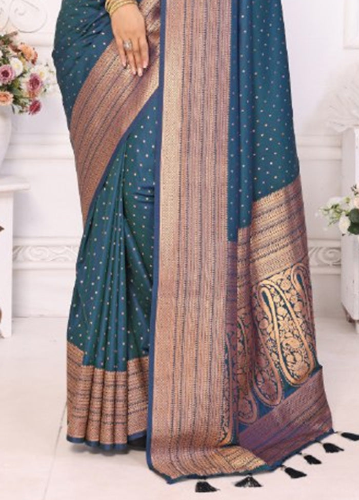 Teal Spun Silk Saree With Blouse Piece Outlet Deals