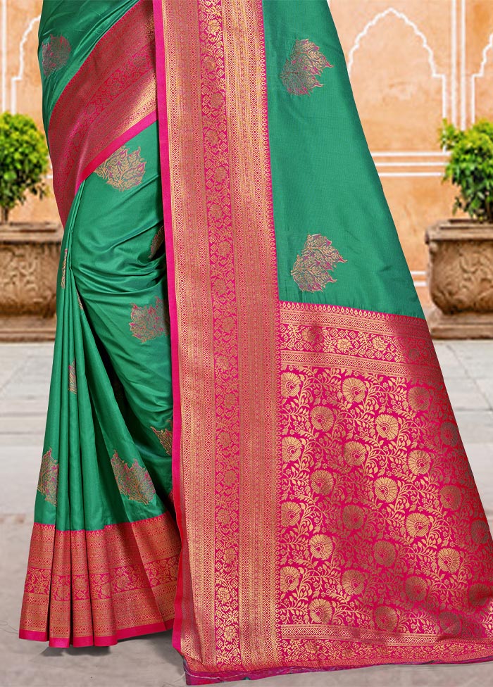 Green Dupion Silk Saree With Blouse Piece Free Shipping Best Seller