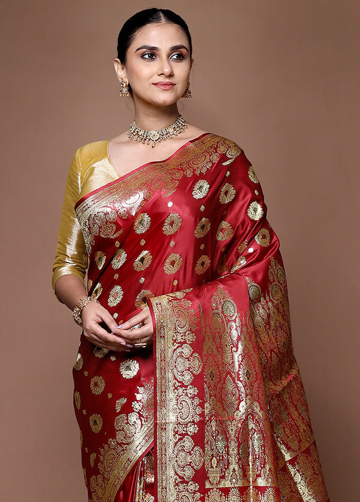 Red Banarasi Silk Saree With Blouse Piece Discount Online