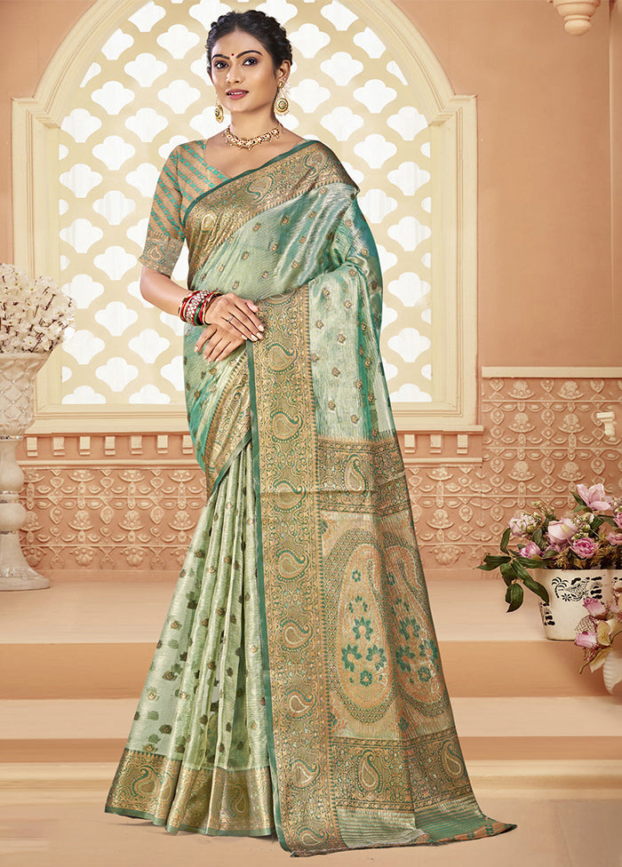 Pista Green Dupion Silk Saree With Blouse Piece Discount From China