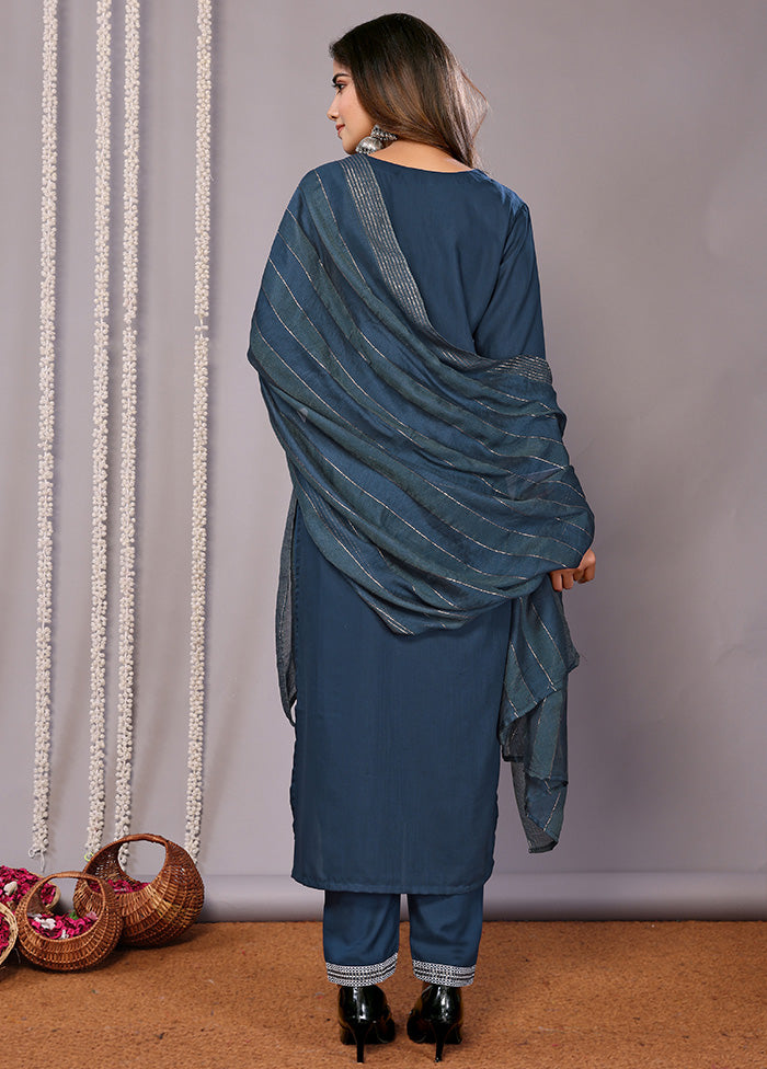 3 Pc Teal Blue Readymade Cotton Suit Set Cheapest Cheap Online