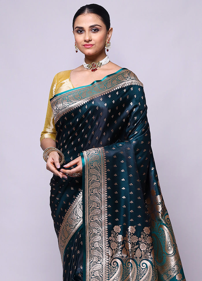 Blue Banarasi Silk Saree With Blouse Piece Outlet Best Seller