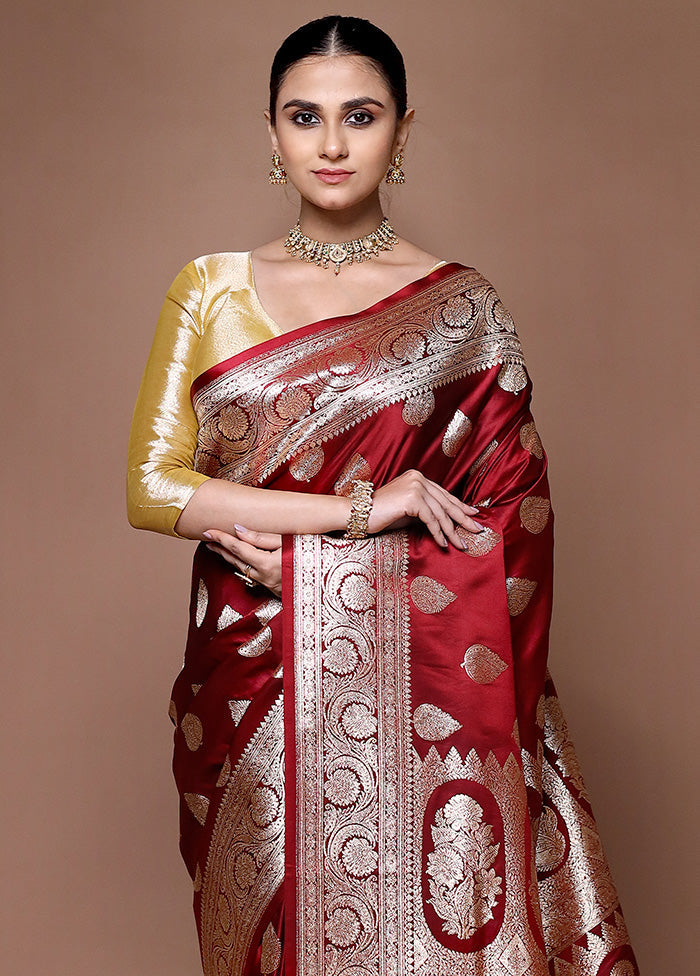 Maroon Banarasi Silk Saree With Blouse Piece Buy Cheap Nicekicks