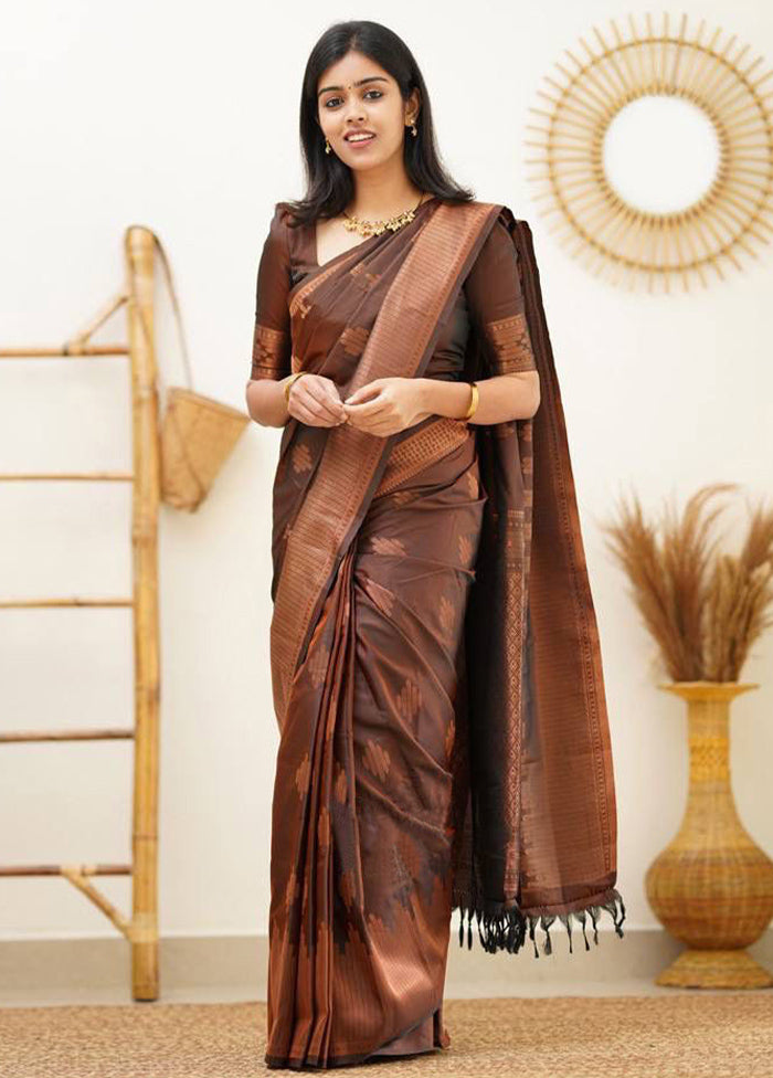 Coffee Banarasi Silk Saree With Blouse Piece Buy Cheap Best Store To Get