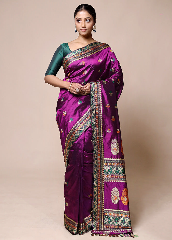 Purple Handloom Assam Pure Silk Saree With Blouse Piece Cheap Usa Stockist