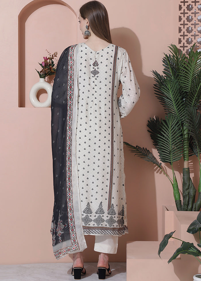 3 Pc Off White Unstitched Silk Suit Set Big Sale Cheap Online