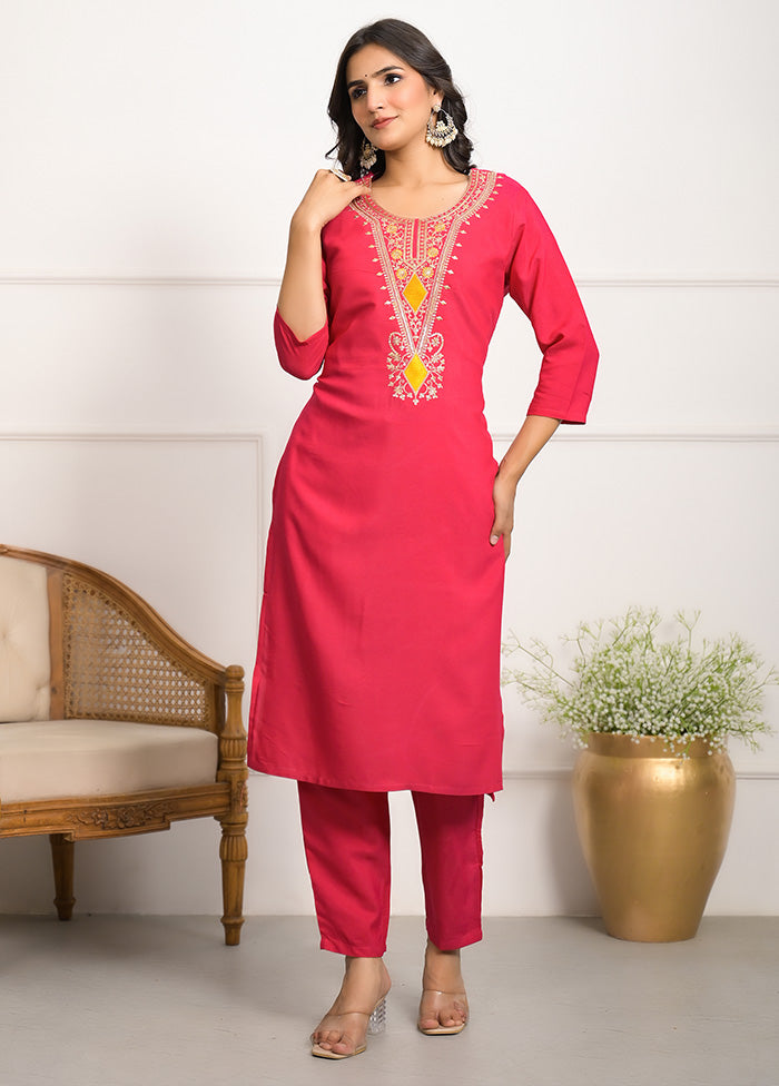 3 Pc Pink Readymade Viscose Suit Set Cheap Discount Sale