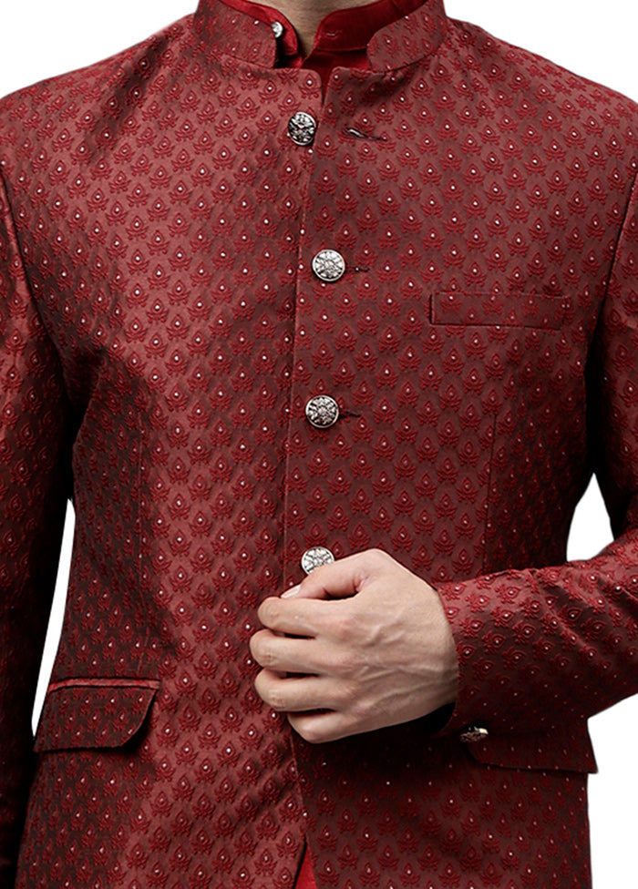 Maroon Viscose Jacquard Blazer Free Shipping Clearance