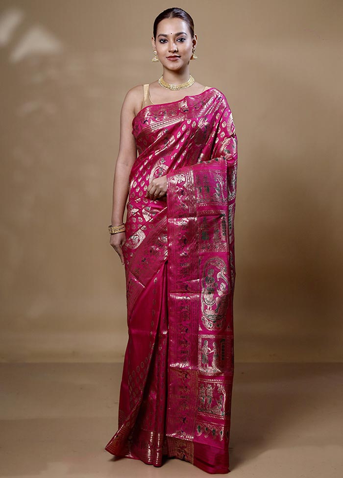 Pink Handloom Baluchari Pure Silk Saree With Blouse Piece Real Sale Online