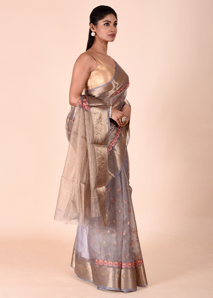 Grey Tissue Silk Saree With Blouse Piece Cheap Sale 100% Authentic