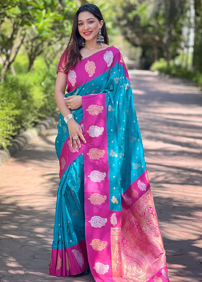 Blue Spun Silk Saree With Blouse Piece Shop Offer Online