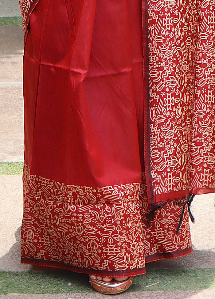 Red Spun Silk Saree With Blouse Piece Fashion Style Online