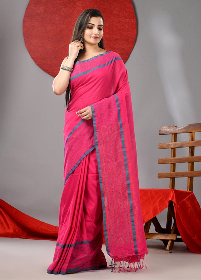 Pink Cotton Saree With Blouse Piece Best Sale Cheap Online