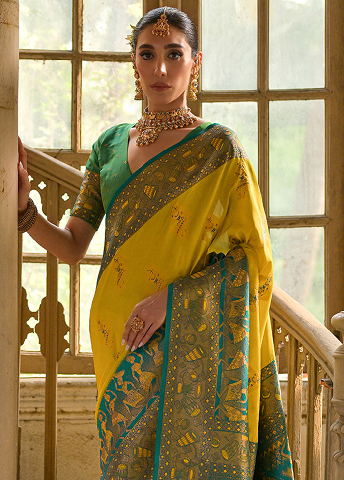 Yellow Banarasi Silk Saree With Blouse Piece Cheap Cheap Online