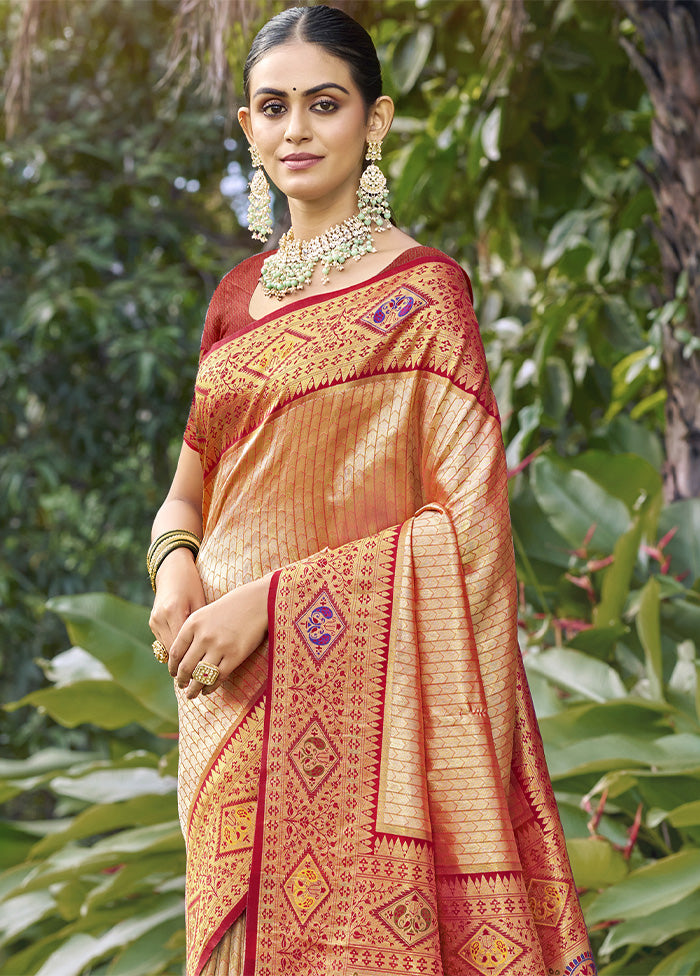 Peach Dupion Silk Saree With Blouse Piece View Cheap Online