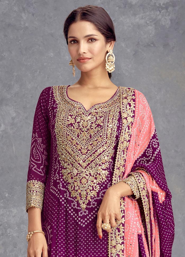 3 Pc Magenta Semi Stitched Silk Suit Set For Sale 2025