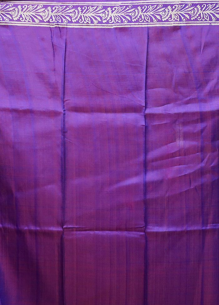 Purple Printed Pure Silk Saree Without Blouse Piece Clearance Visit New