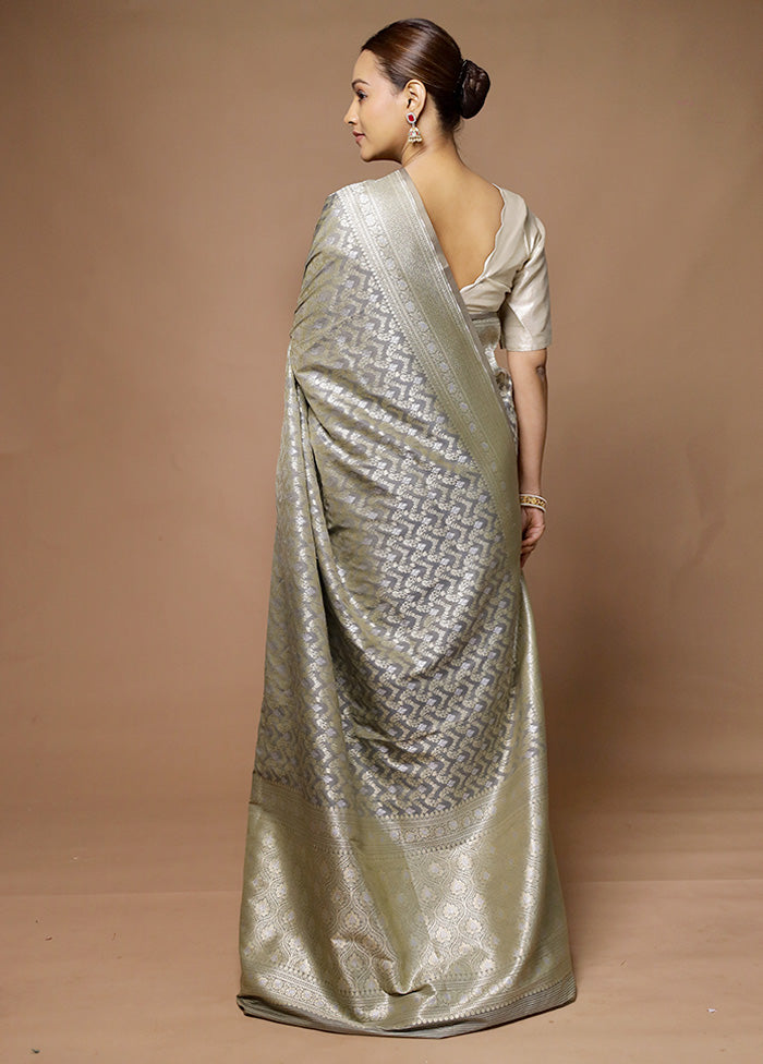 Grey Uppada Silk Saree With Blouse Piece Cheap The Cheapest