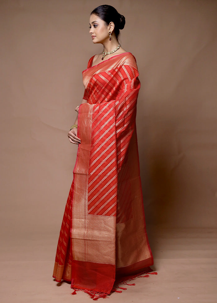 Orange Kora Silk Saree With Blouse Piece Order Cheap Pice