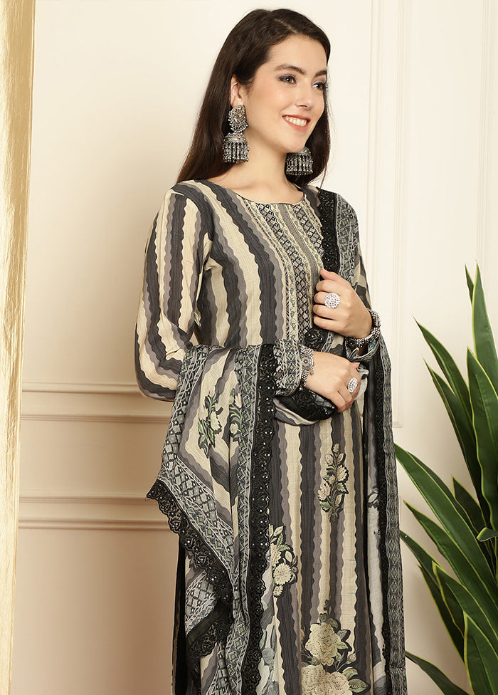 3 Pc Black Unstitched Pashmina Suit Set Cheap Sale Inexpensive