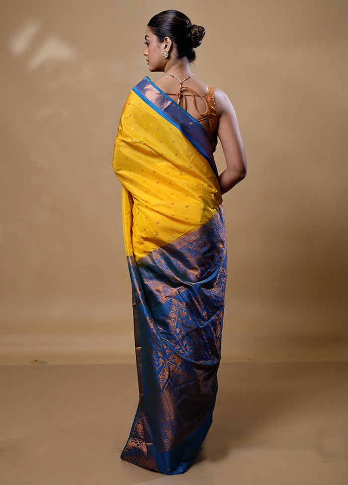 Yellow Kanjivaram Silk Saree With Blouse Piece Free Shipping Hot Sale