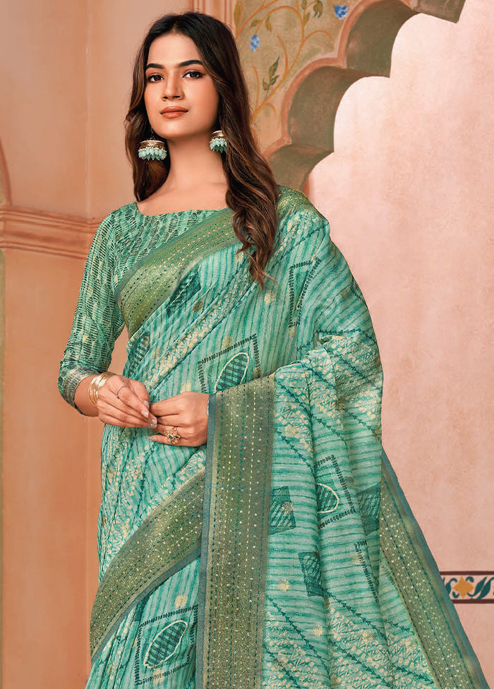 Turquoise Spun Silk Saree With Blouse Piece Manchester