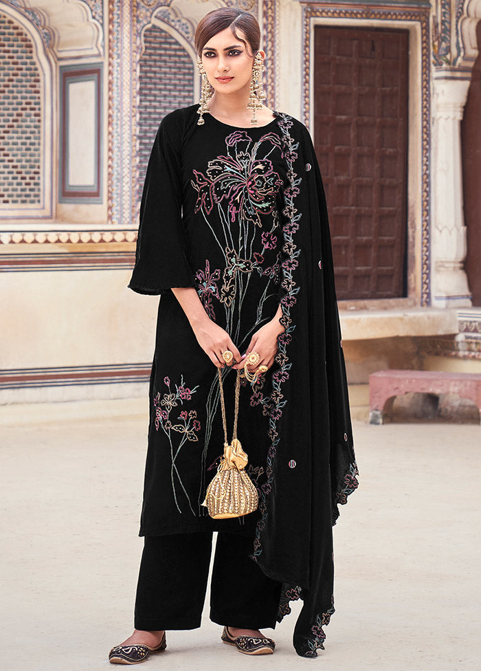 3 Pc Black Unstitched Velvet Suit Set Genuine Sale Online