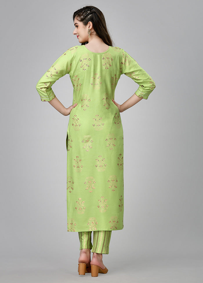 2 Pc Parrot Green Readymade Rayon Kurti Set Cheap Visa Payment