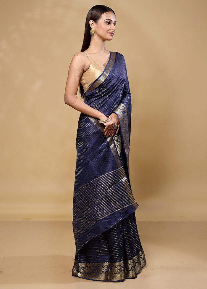 Blue Tussar Silk Saree With Blouse Piece Best Place To Buy Online