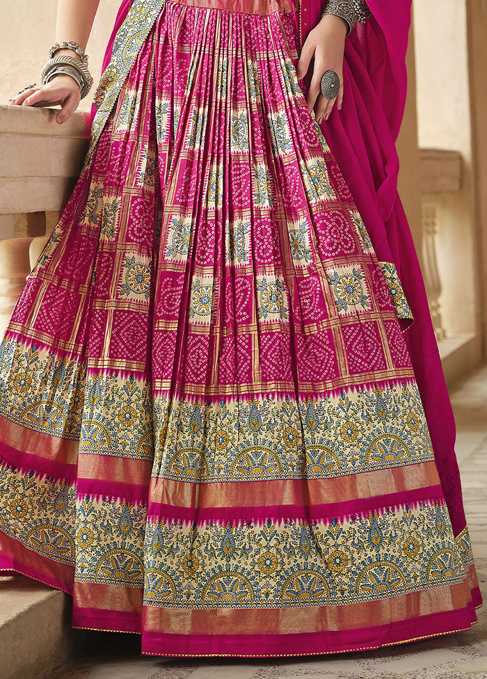 3 Pc Pink Silk Semi Stitched Lehenga Set For Nice Online