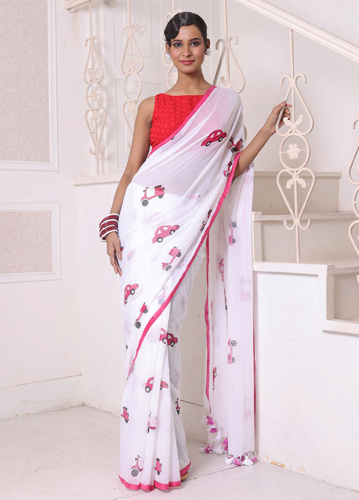 White Cotton Uber Print Saree Without Blouse Piece Free Shipping Tumblr