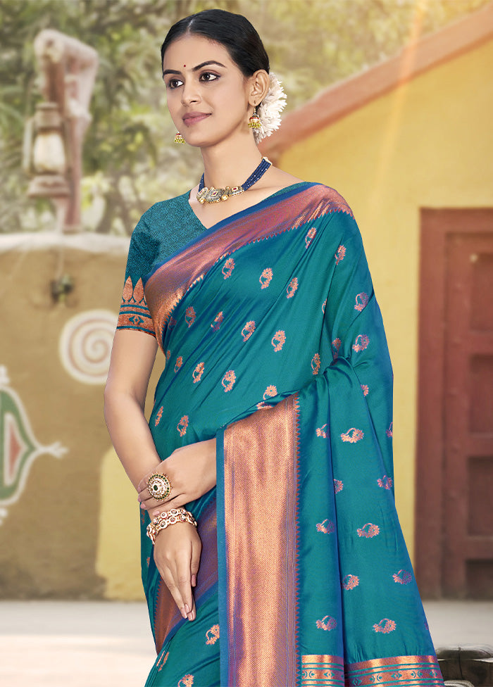 Blue Spun Silk Saree With Blouse Piece Clearance For Nice