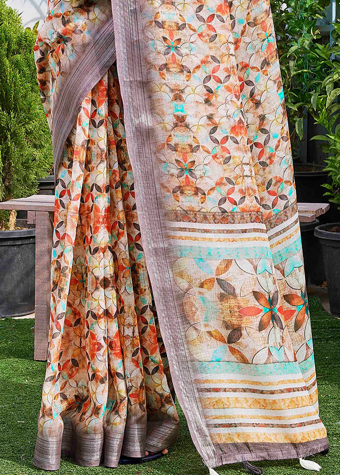 Beige Linen Silk Saree With Blouse Piece Buy Cheap Big Discount