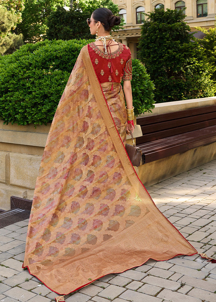 Rust Spun Silk Saree With Blouse Piece Shipping Discount Sale