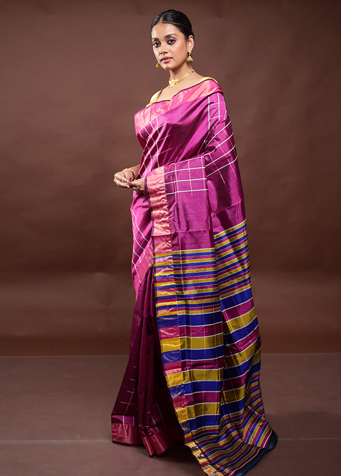 Purple Kalakshetra Kanjivaram Silk Saree With Blouse Piece 2025 New For Sale