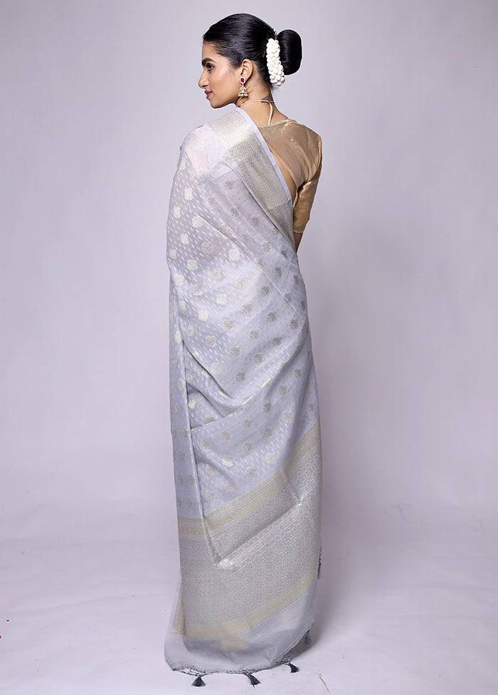 Grey Kora Silk Saree With Blouse Piece Cheap Best Pices