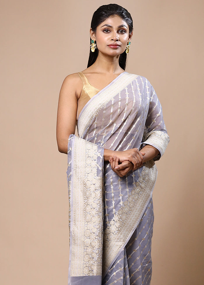 Blue Kora Silk Saree With Blouse Piece Clearance Factory Outlet