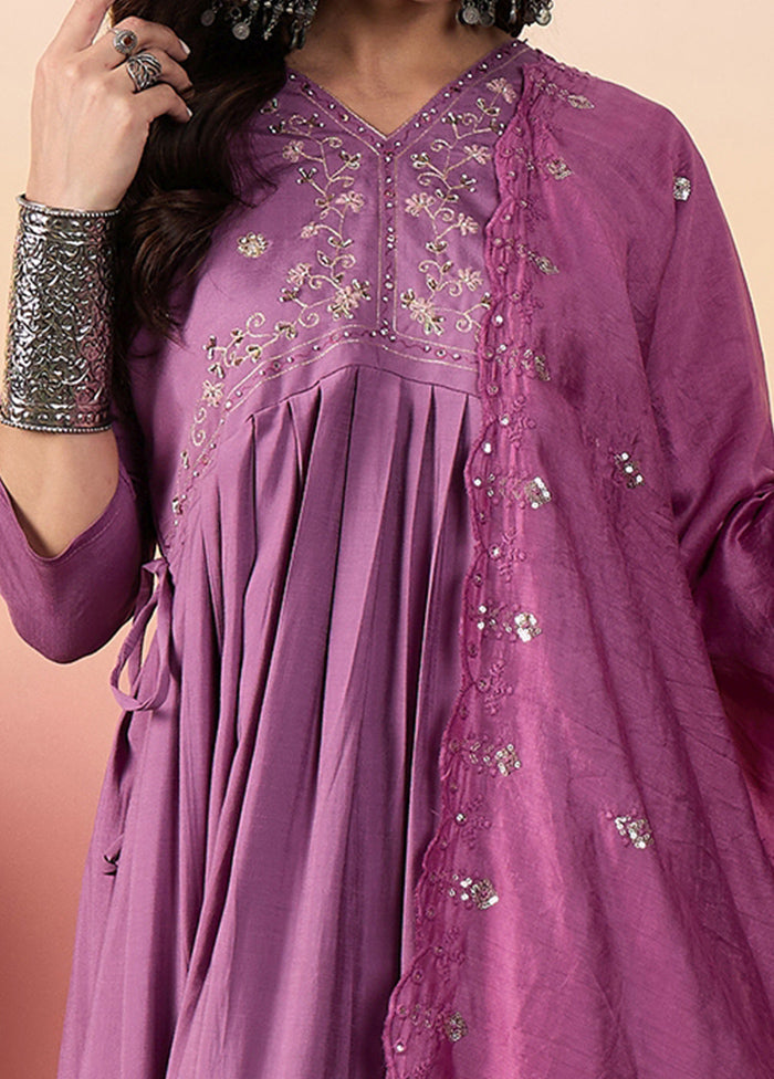 3 Pc Purple Readymade Silk Suit Set Sale With Mastercard