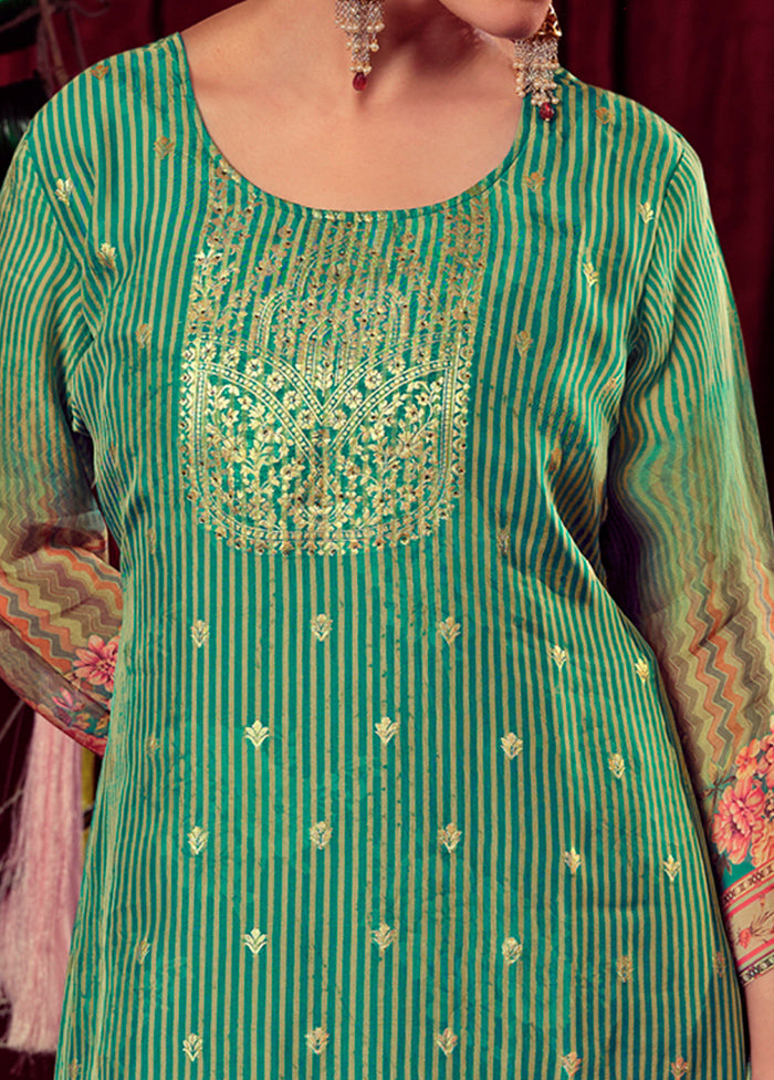 3 Pc Green Unstitched Net Suit Set Cheap Free Shipping