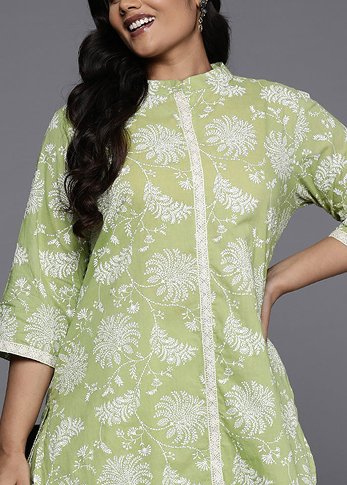 2 Pc Green Pure Readymade Cotton Kurti Set Clearance Purchase