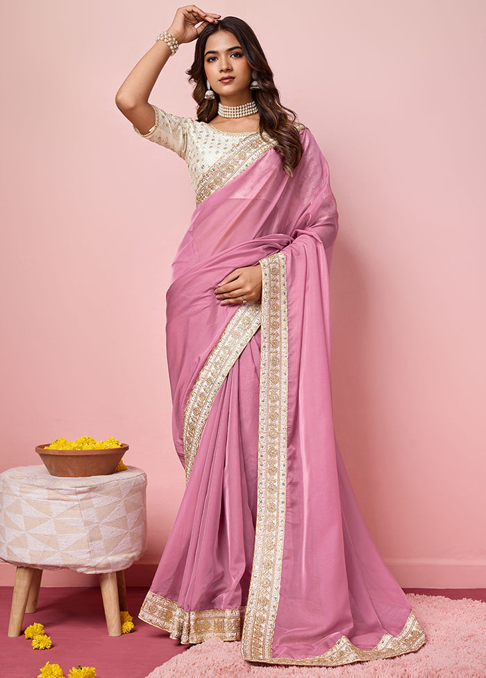 Pink Organza Saree With Blouse Piece Really For Sale