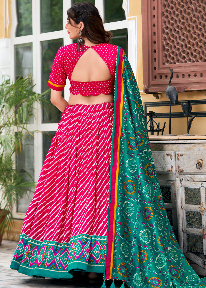 3 Pc Pink Silk Semi Stitched Lehenga Set Hot Sale Online