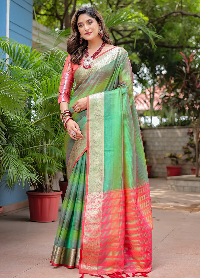 Green Banarasi Silk Saree With Blouse Piece Cheap Sale 2025 Newest