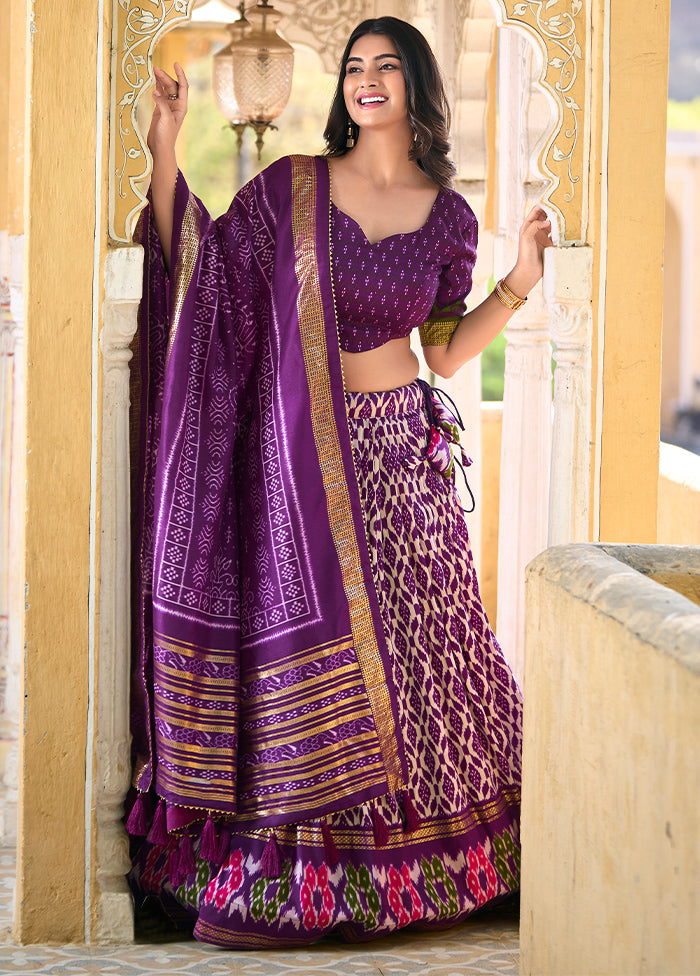 3 Pc Purple Silk Semi Stitched Lehenga Set Sale Pre Order