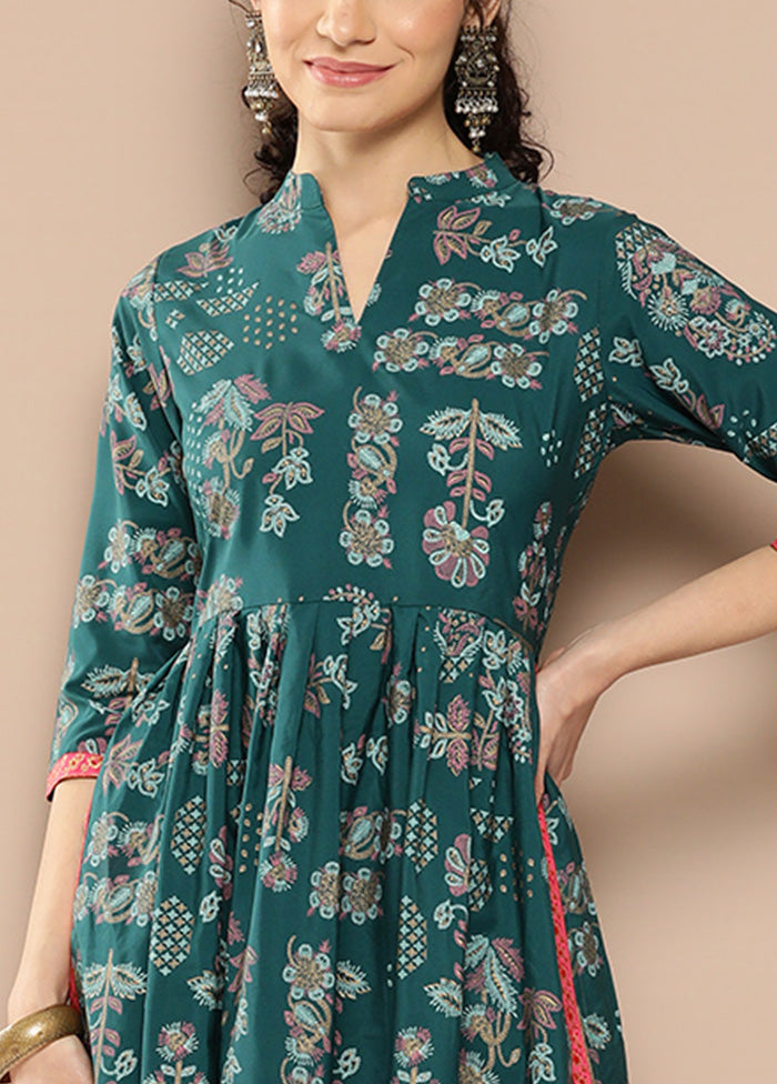 2 Pc Green Readymade Silk Kurti Set Online For Sale