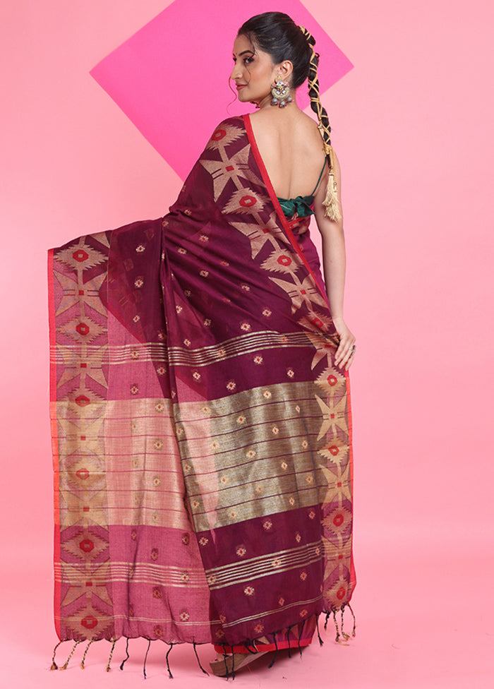 Purple Cotton Saree With Blouse Piece Genuine Cheap Pice